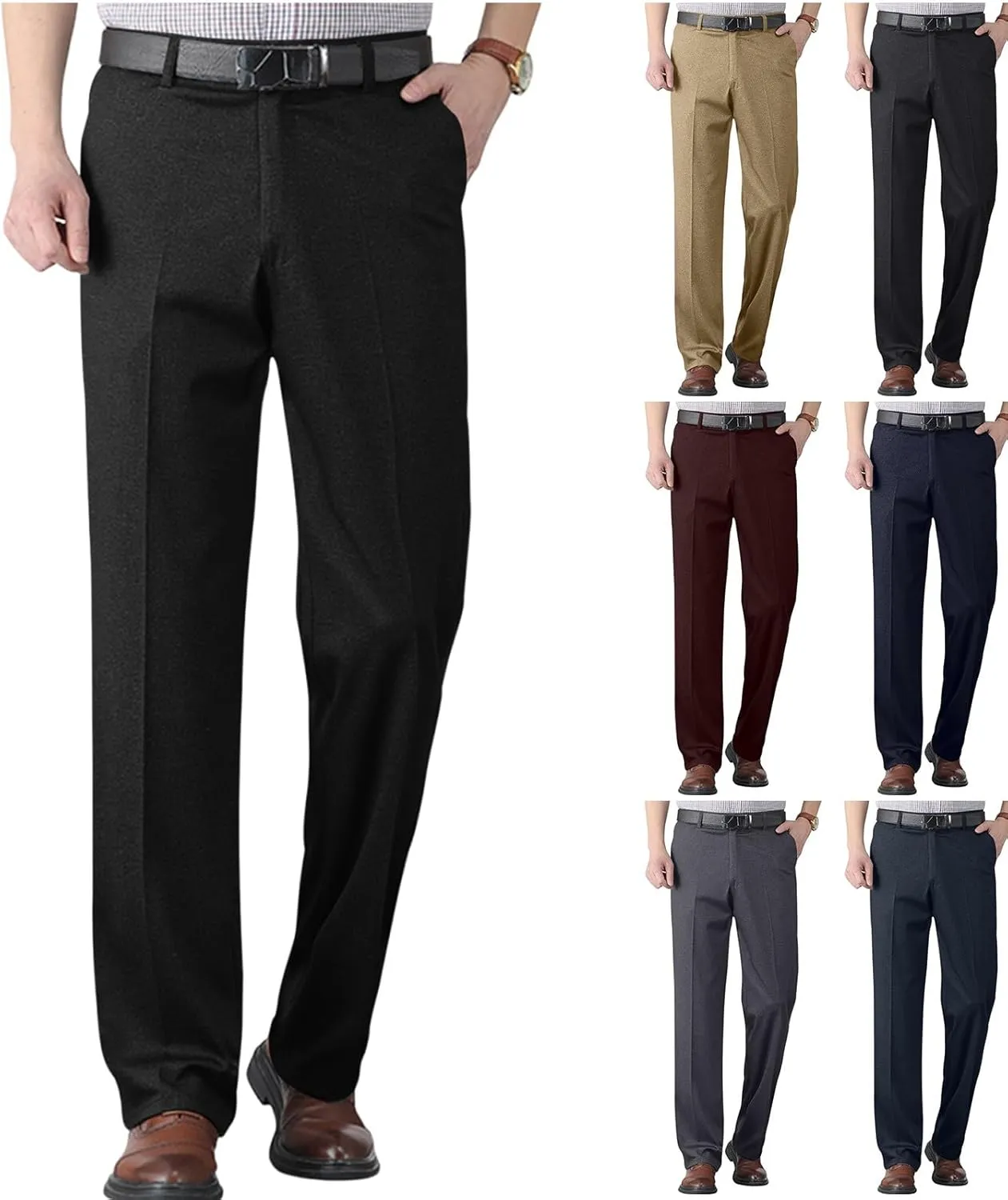 Slim Fit Dress Pants for Men Lightweight Business Casual Chino Pants Vintage Comfy Stretch Golf Pants with Pockets