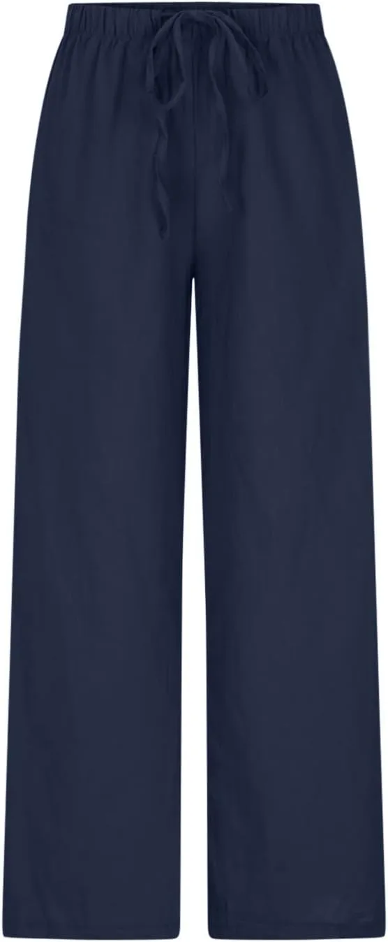 SMIDOW Linen Pants for Women Casual Loose High Waist Drawstring Trousers Wide Leg Baggy Long Pant with Pockets
