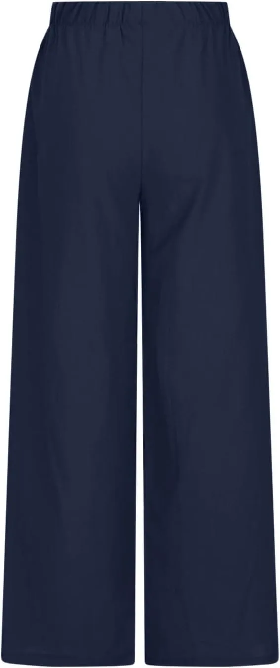 SMIDOW Linen Pants for Women Casual Loose High Waist Drawstring Trousers Wide Leg Baggy Long Pant with Pockets