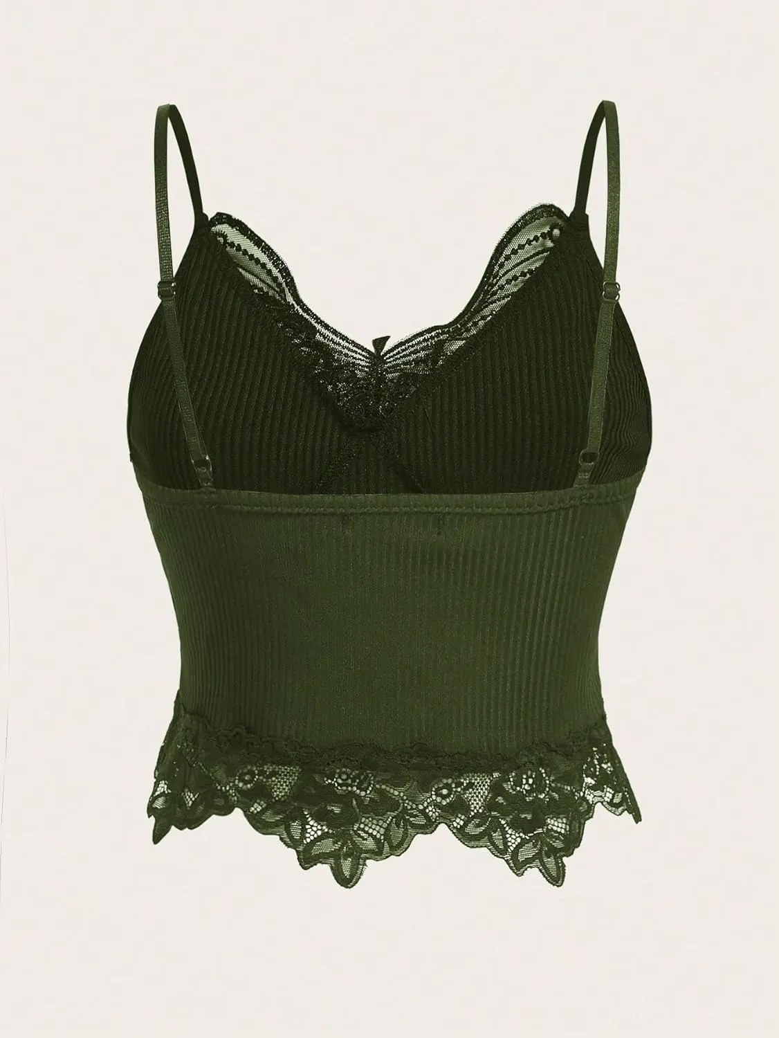 SOLY HUX Women's Y2k Contrast Lace Cami Crop Top Spaghetti Strap Asymmetrical Hem Slim Fit Tops