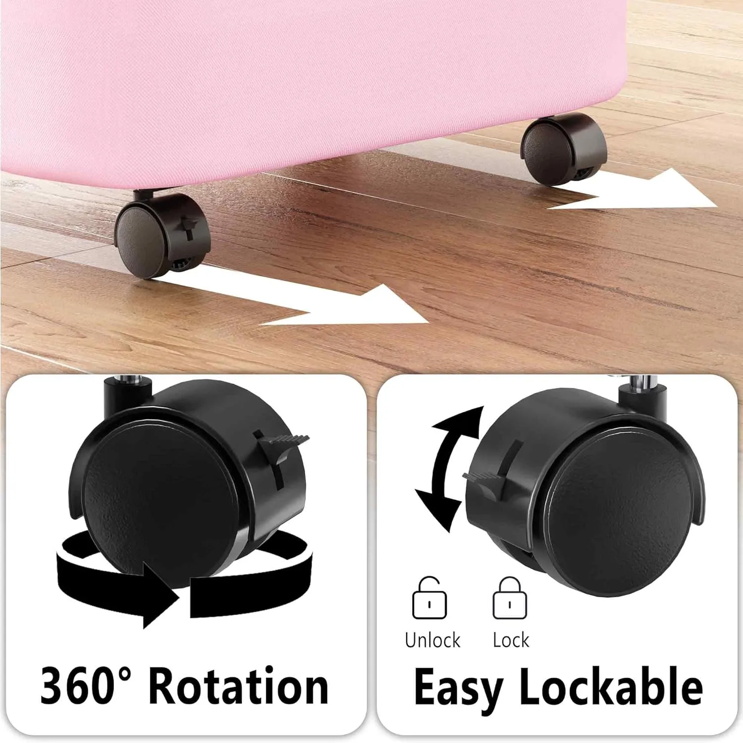 SpaceAid Laundry Hamper with Wheels and Lid, 26 Gal (100L) Rolling Clothes Basket with Bamboo Handle, Large Laundry Hamper for Bedroom, Bathroom, Dorm, Laundry Room - Pink