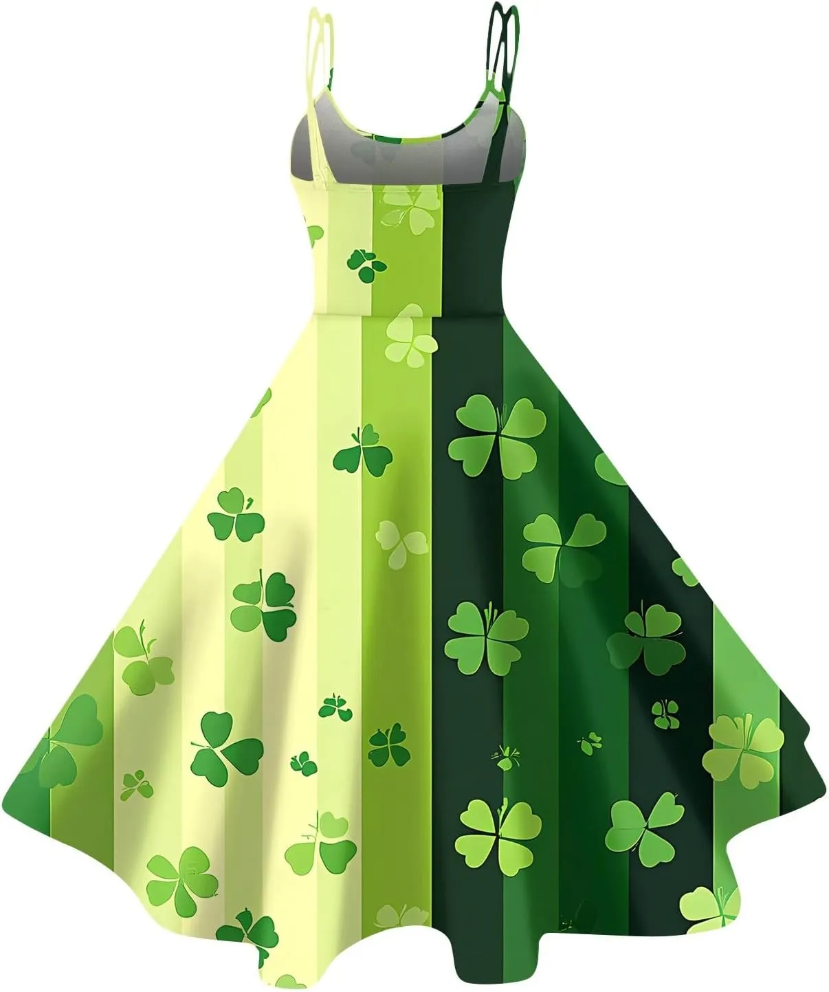 St Patricks Day Dresses for Women Casual Off Shoulder Vintage Sleeveless Midi A-Line Swing Shamrock Print Dresses