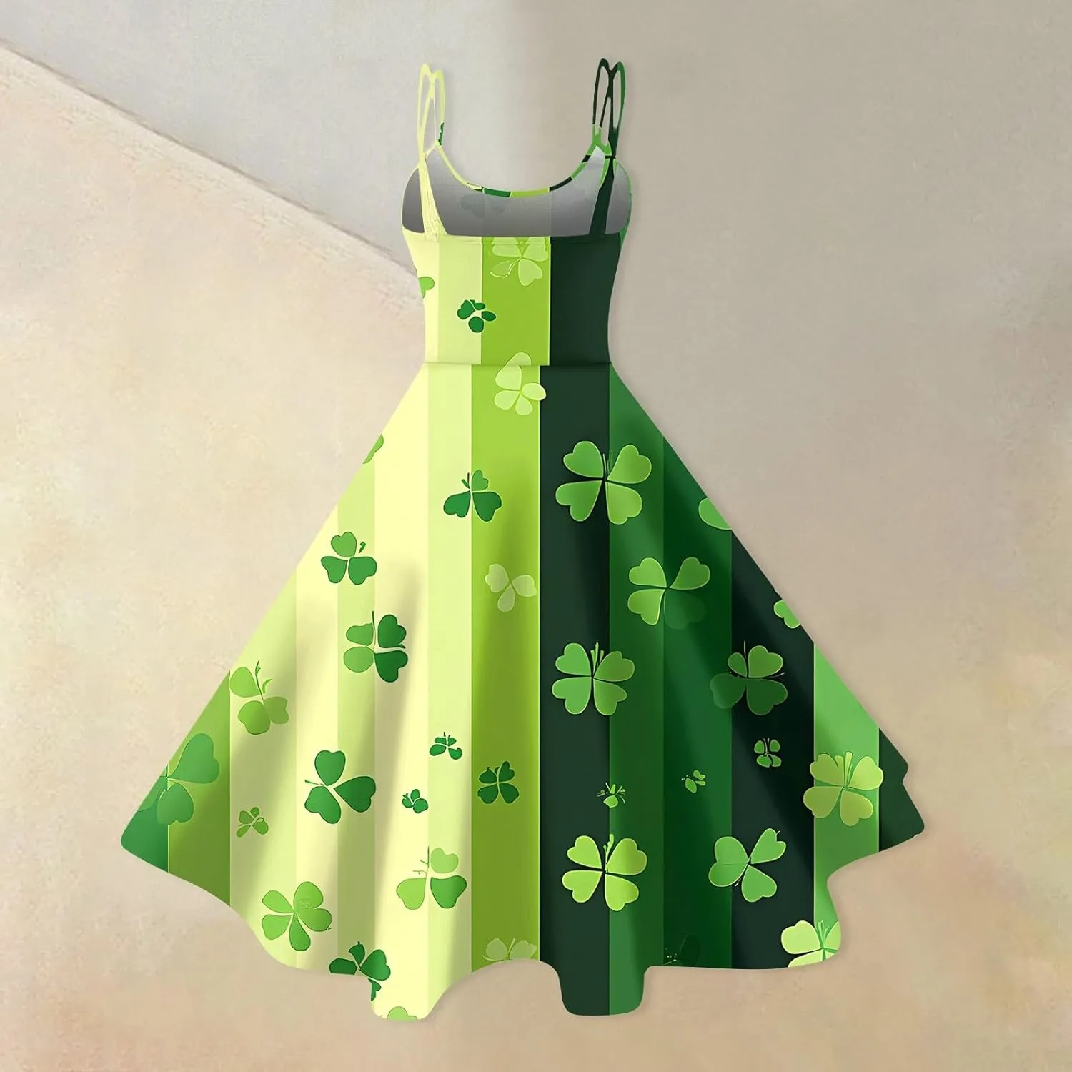 St Patricks Day Dresses for Women Casual Off Shoulder Vintage Sleeveless Midi A-Line Swing Shamrock Print Dresses