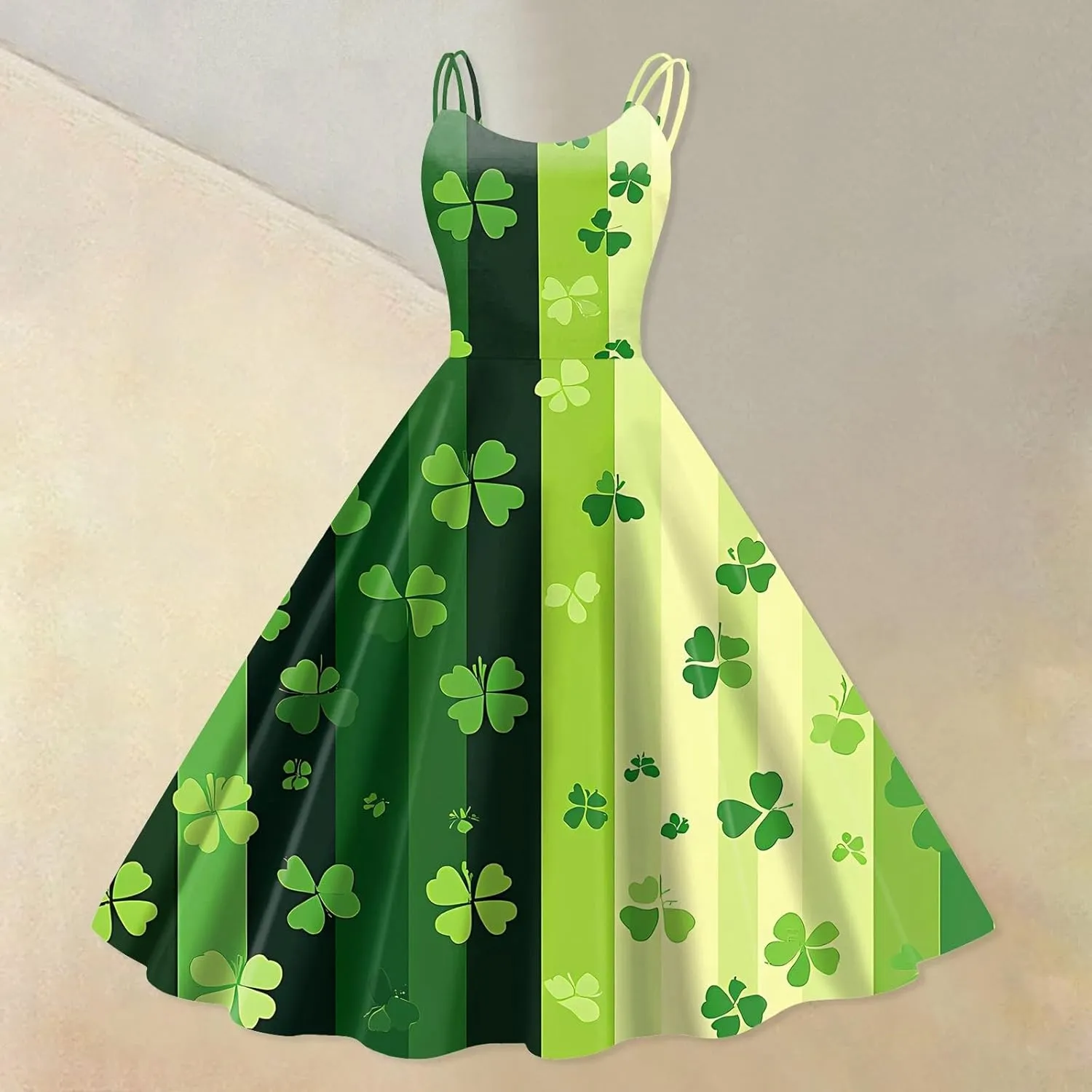 St Patricks Day Dresses for Women Casual Off Shoulder Vintage Sleeveless Midi A-Line Swing Shamrock Print Dresses