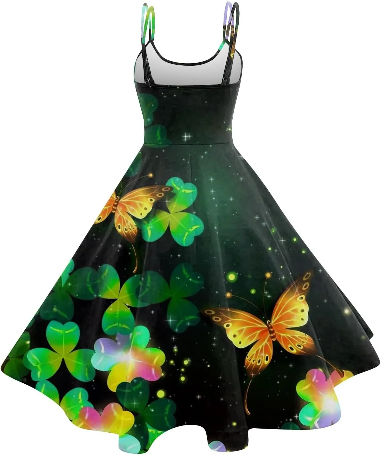 St Patricks Dresses for Women Party Sleeveless Vintage Off Shoulder Midi A-Line Shamrock Print Dresses