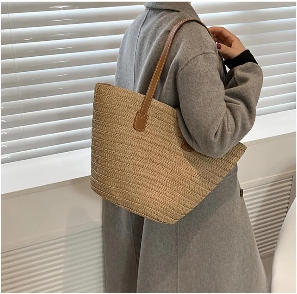 Straw Bag Straw Bag 2024 New Holiday Beach Straw Bag Woven Vegetable Basket Commuting Tote Bucket Straw Beach Bag