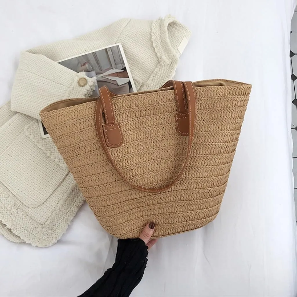 Straw Bag Straw Bag 2024 New Holiday Beach Straw Bag Woven Vegetable Basket Commuting Tote Bucket Straw Beach Bag