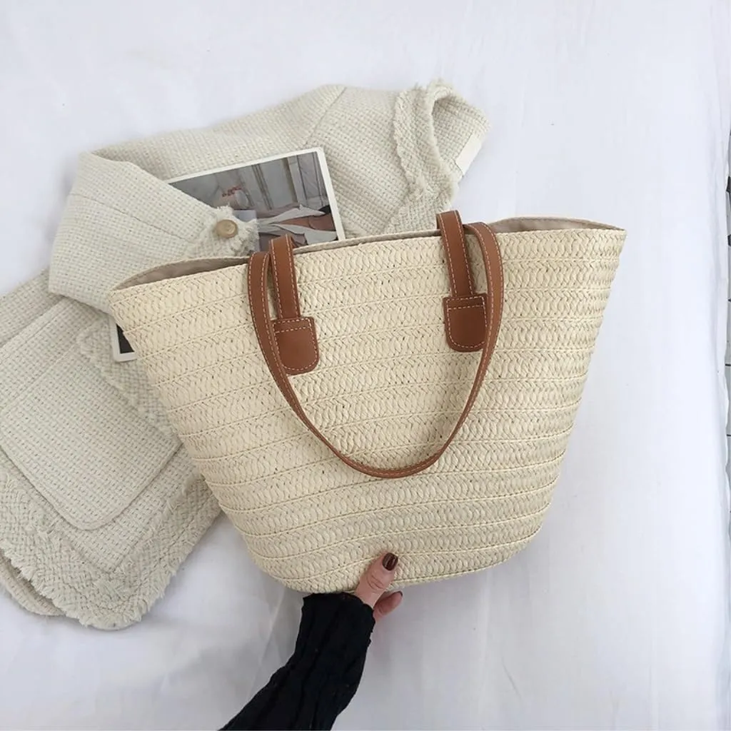 Straw Bag Straw Bag 2024 New Holiday Beach Straw Bag Woven Vegetable Basket Commuting Tote Bucket Straw Beach Bag