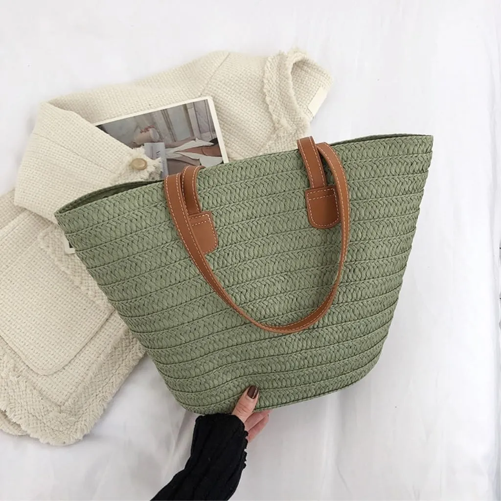 Straw Bag Straw Bag 2024 New Holiday Beach Straw Bag Woven Vegetable Basket Commuting Tote Bucket Straw Beach Bag