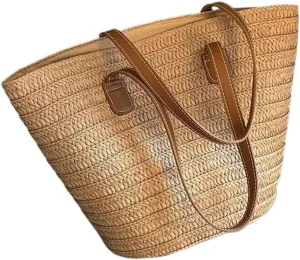 Straw Bag Straw Bag 2024 New Holiday Beach Straw Bag Woven Vegetable Basket Commuting Tote Bucket Straw Beach Bag