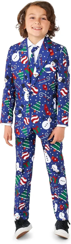 SUITMEISTER Boys Christmas Suit - Festive Ugly X-Mas Clothing Holiday Print - Includes Blazer, Pants - Tie