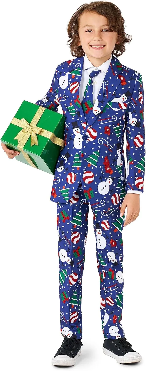 SUITMEISTER Boys Christmas Suit - Festive Ugly X-Mas Clothing Holiday Print - Includes Blazer, Pants - Tie