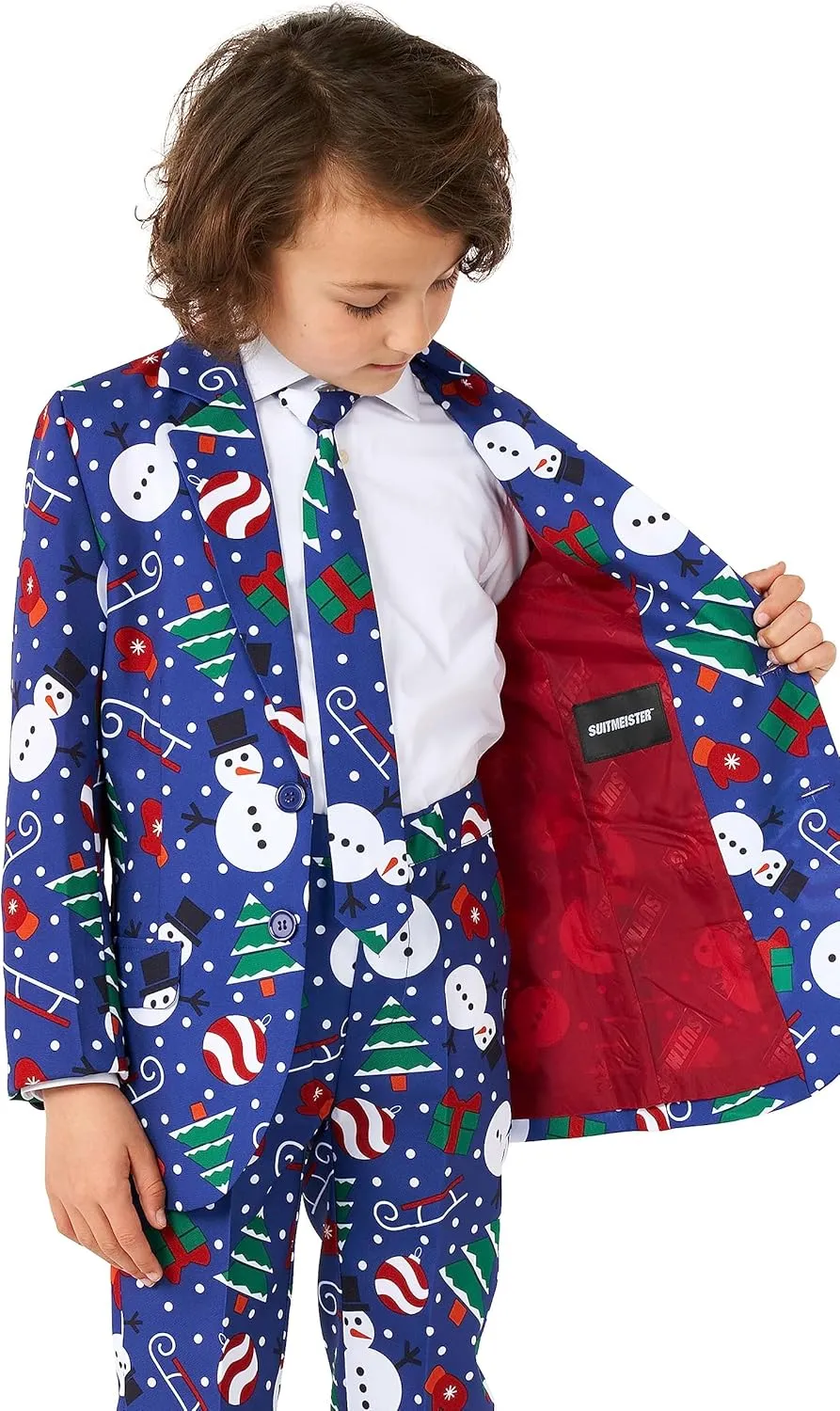 SUITMEISTER Boys Christmas Suit - Festive Ugly X-Mas Clothing Holiday Print - Includes Blazer, Pants - Tie
