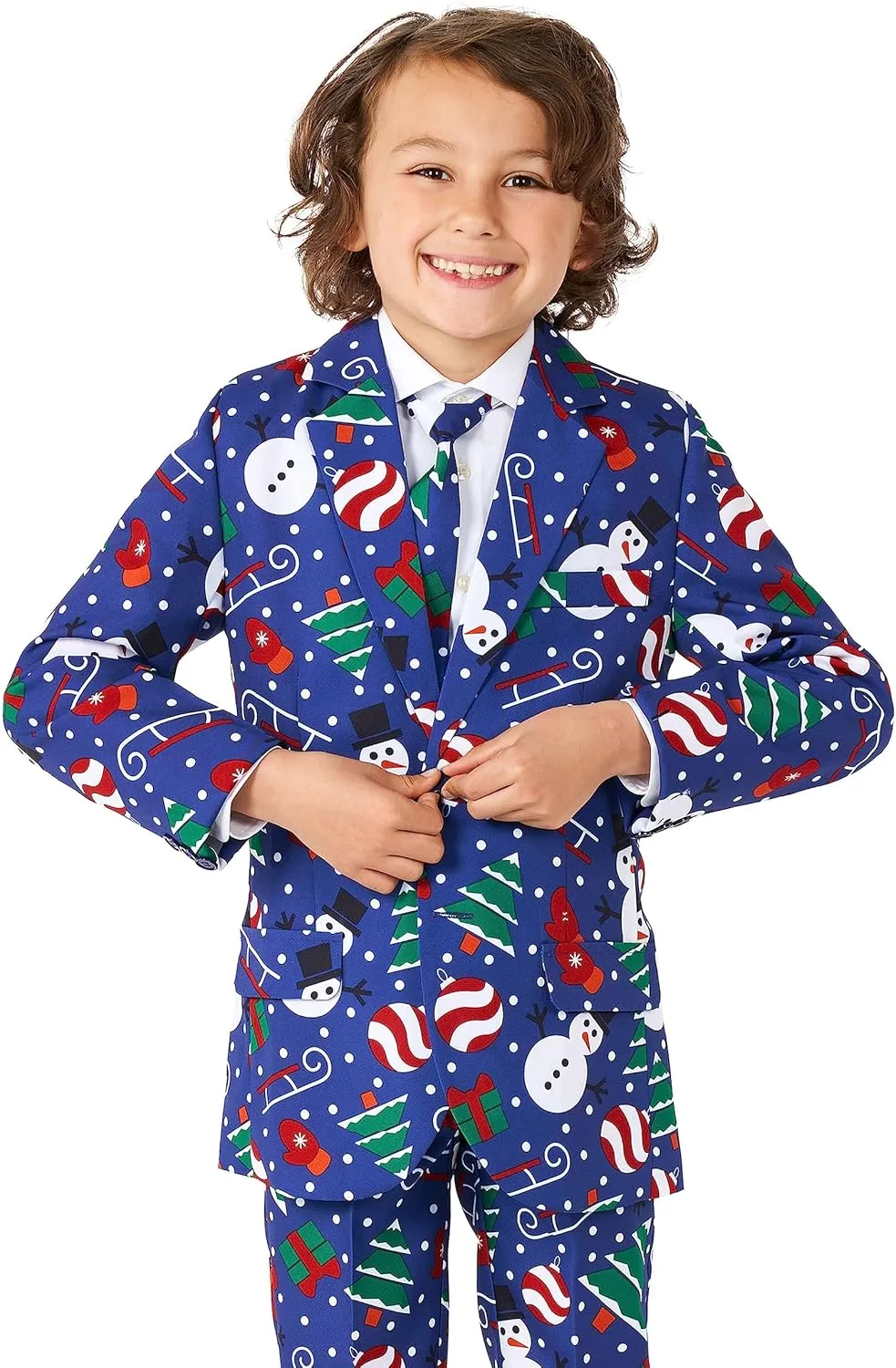 SUITMEISTER Boys Christmas Suit - Festive Ugly X-Mas Clothing Holiday Print - Includes Blazer, Pants - Tie