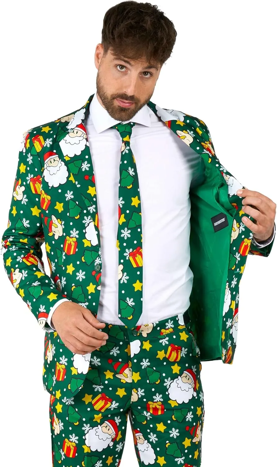 Suitmeister Men's Christmas Suit - Ugly Holiday Festive Outfit - Includes Blazer, Pants, Tie