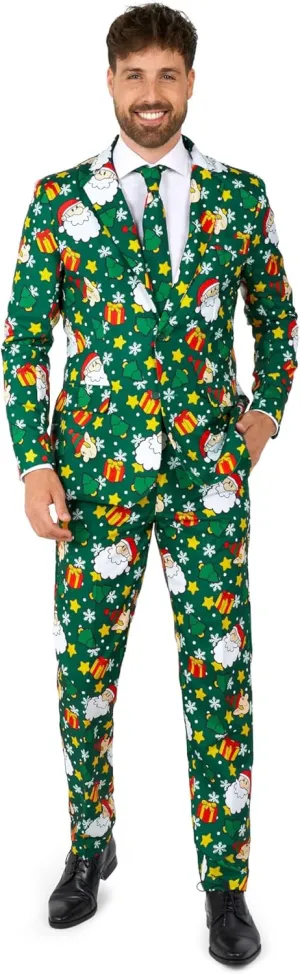 Suitmeister Men's Christmas Suit - Ugly Holiday Festive Outfit - Includes Blazer, Pants, Tie