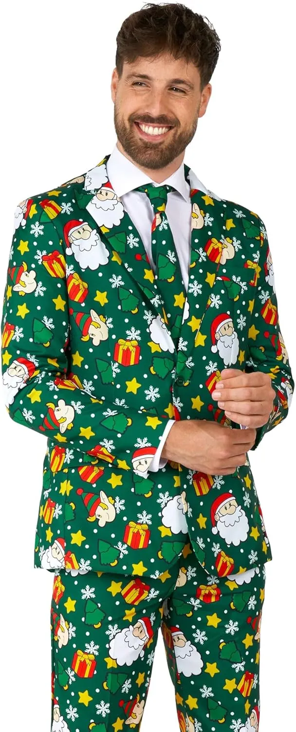 Suitmeister Men's Christmas Suit - Ugly Holiday Festive Outfit - Includes Blazer, Pants, Tie