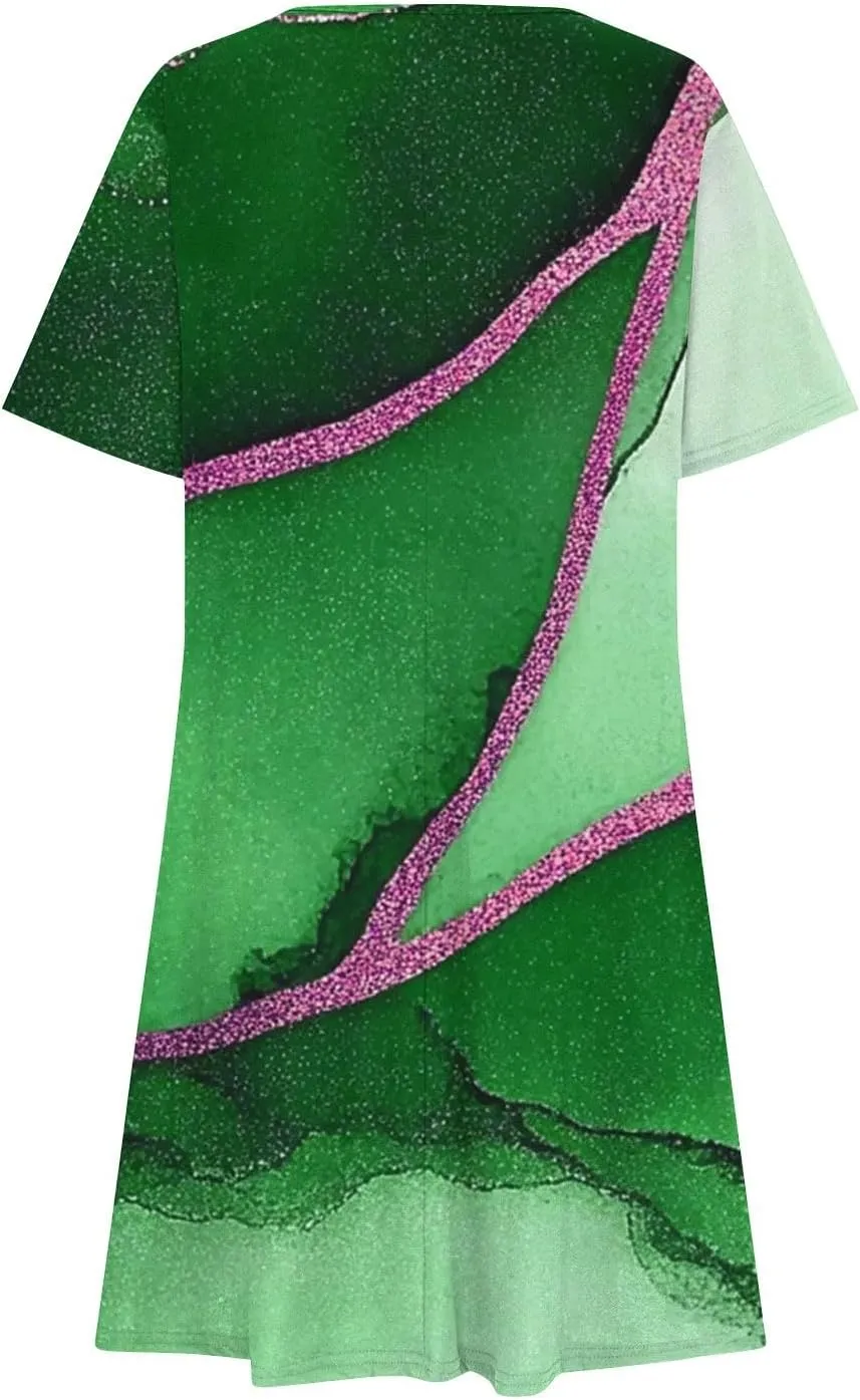 Summer Dress with Sleeves Women Printed Mini Dress Knee Length Flowy Beach Dresses Spring Dresses for Women