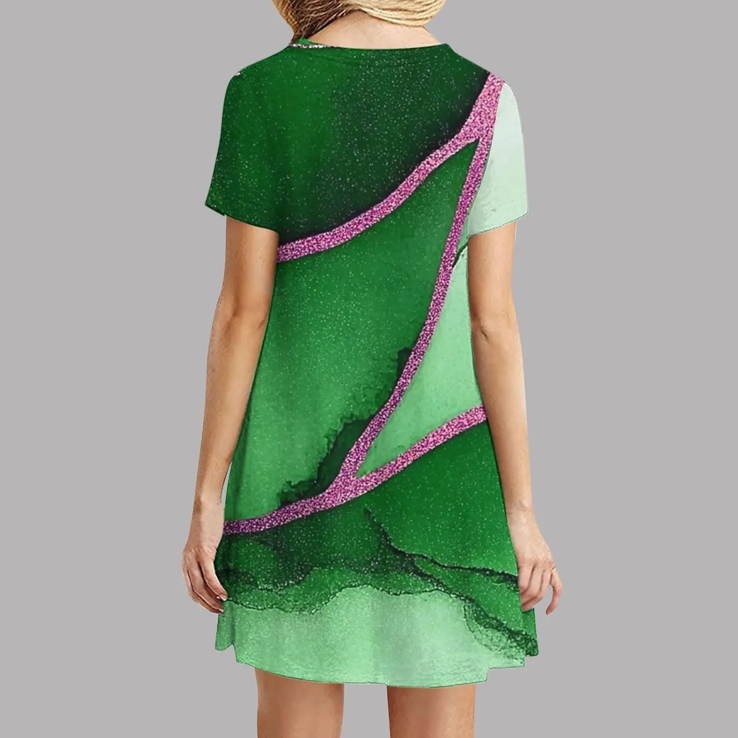 Summer Dress with Sleeves Women Printed Mini Dress Knee Length Flowy Beach Dresses Spring Dresses for Women