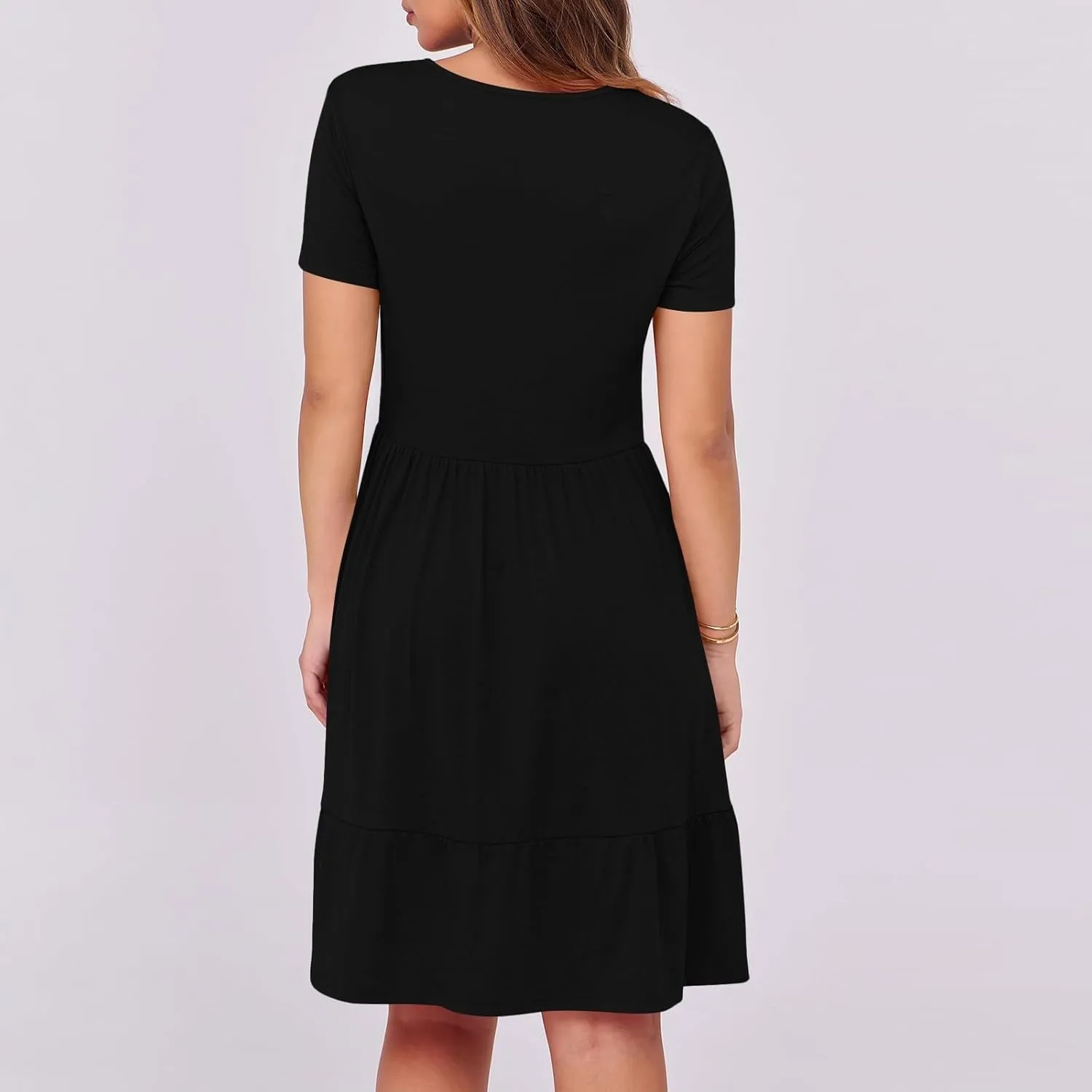 Summer Dresses for Women 2025 Casual Short Sleeve A-Line Sundresses Square Neck Tiered Shirts Dress with Pockets