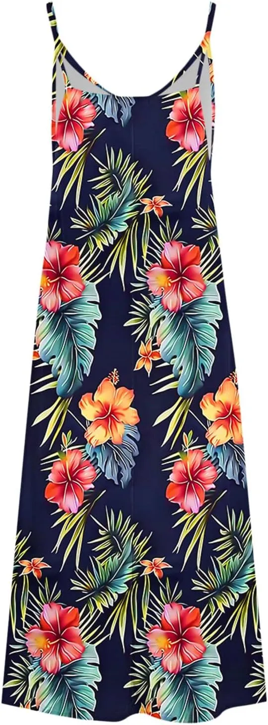 Summer Dresses for Women 2025 Vacation Floral Slip Dress Spaghetti Strap Flower Print Maxi Dresses Casual Sundress