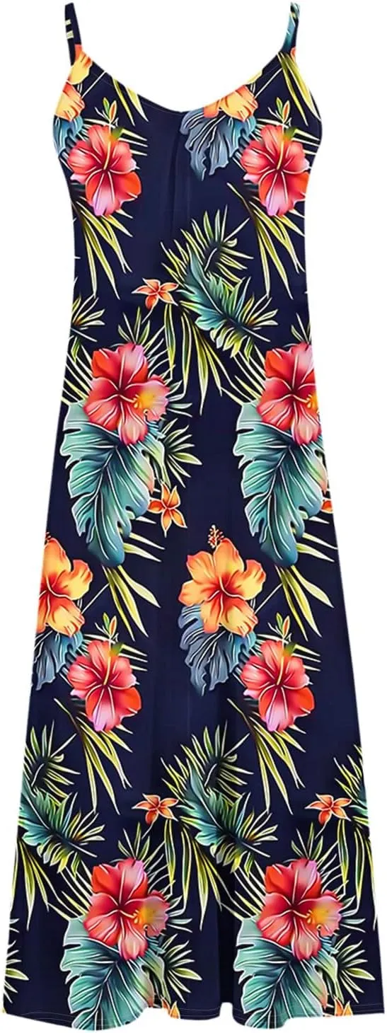 Summer Dresses for Women 2025 Vacation Floral Slip Dress Spaghetti Strap Flower Print Maxi Dresses Casual Sundress