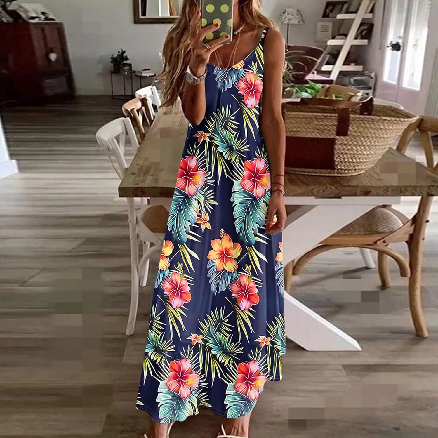 Summer Dresses for Women 2025 Vacation Floral Slip Dress Spaghetti Strap Flower Print Maxi Dresses Casual Sundress