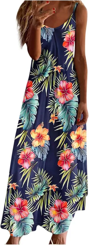 Summer Dresses for Women 2025 Vacation Floral Slip Dress Spaghetti Strap Flower Print Maxi Dresses Casual Sundress