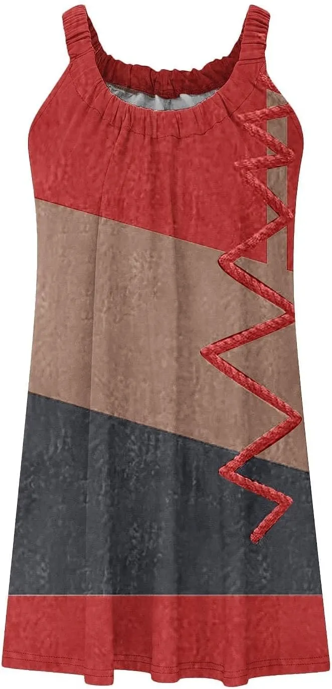 Summer Dresses for Women Beach Boho Sleeveless Vintage Floral Flowy Pocket Tshirt Tank Sundresses