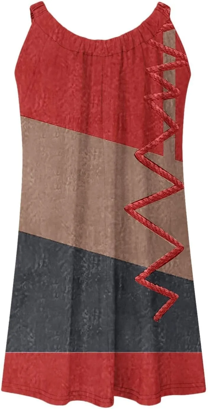Summer Dresses for Women Beach Boho Sleeveless Vintage Floral Flowy Pocket Tshirt Tank Sundresses