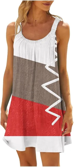 Summer Dresses for Women Beach Boho Sleeveless Vintage Floral Flowy Pocket Tshirt Tank Sundresses