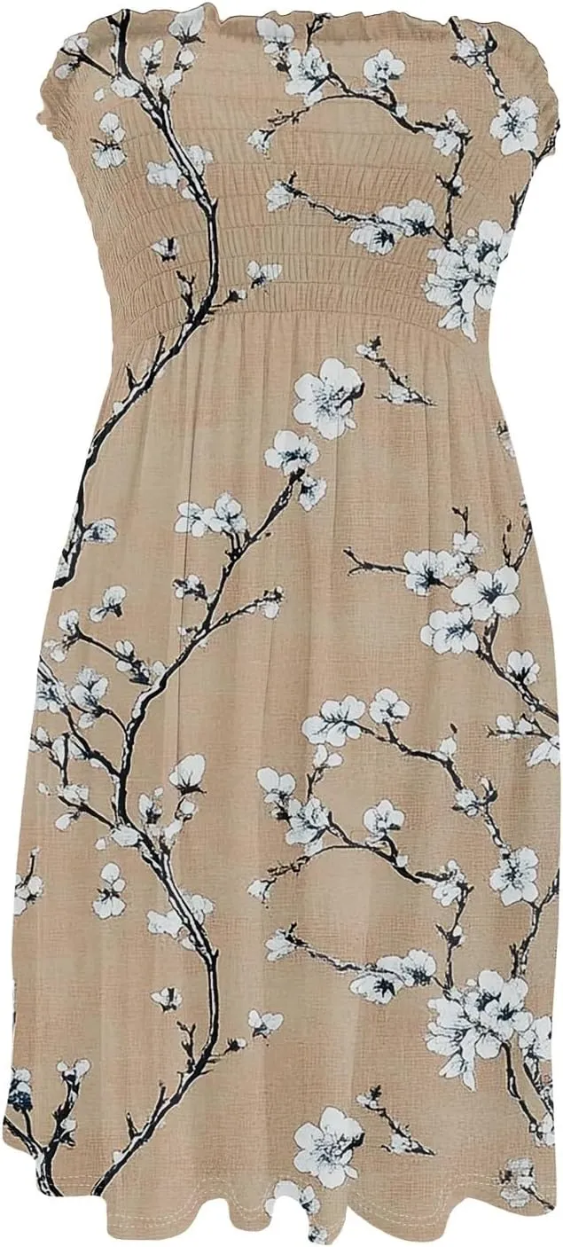 Summer Dresses for Women Strapless Beach Dress Cover Up Boho Floral Print Tube Top Sundress