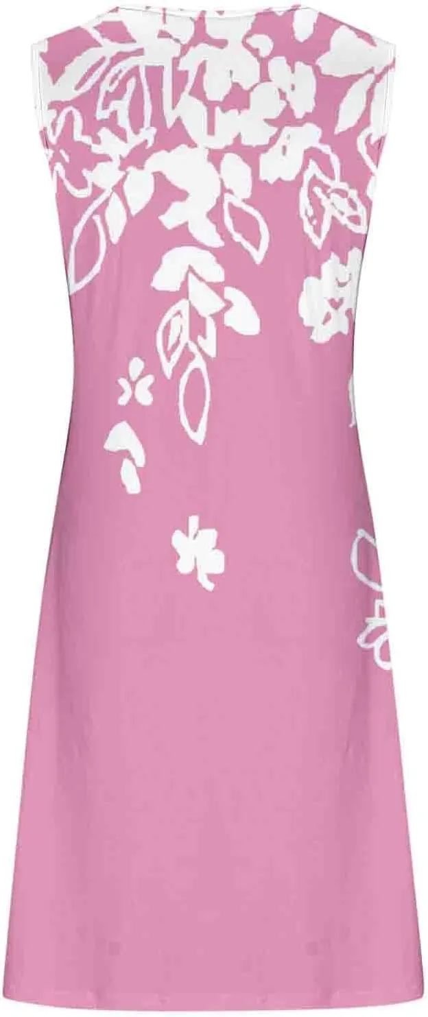 Summer Dresses for Women Sun Dresses for Women 2024 Casual Floral Print Mini Dress Metal Button V Neck Tank Dress