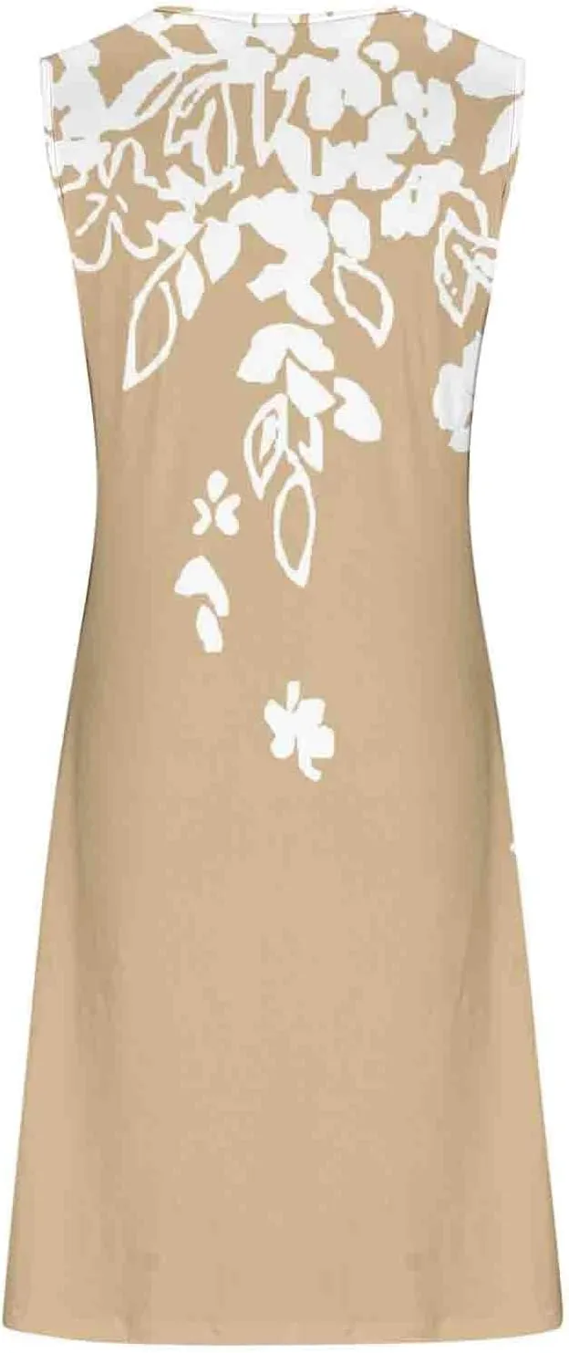 Summer Dresses for Women Sun Dresses for Women 2024 Casual Floral Print Mini Dress Metal Button V Neck Tank Dress