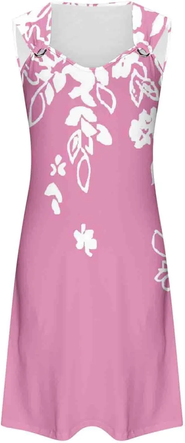 Summer Dresses for Women Sun Dresses for Women 2024 Casual Floral Print Mini Dress Metal Button V Neck Tank Dress