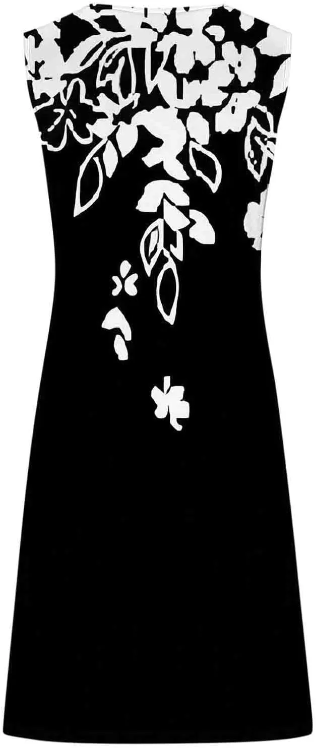 Summer Dresses for Women Sun Dresses for Women 2024 Casual Floral Print Mini Dress Metal Button V Neck Tank Dress