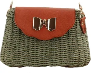 Summer Straw Purse PU Flap Bow Decoration Twist Lock Paper Rope Woven Bag Simple Beach Casual Shoulder Bag