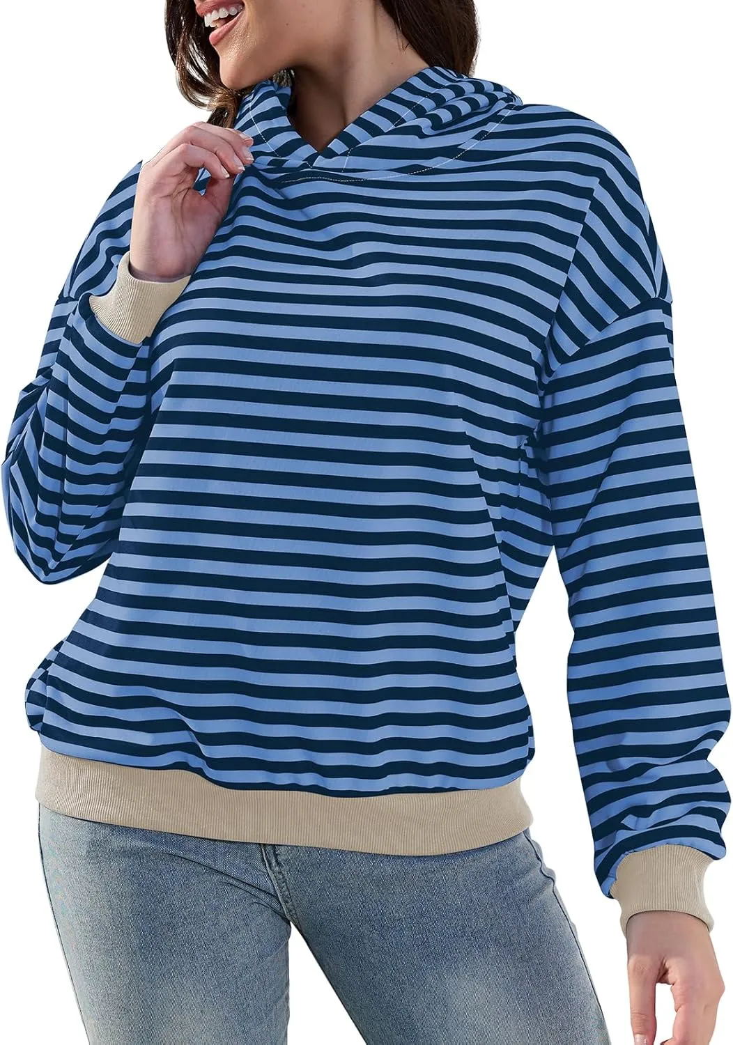 Sureple Women'S Hoodies Loose Fit Sweatshirts Pullover Lightweight Long Sleeve Striped Fall Outfits Fashion Clothes