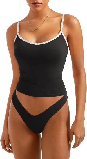 SUUKSESS Women Sexy V Neck Tank Tops Y2K Going Out Top Fitted Basic Cami Shirts