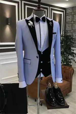 Suzhoufashion Caleb Burgundy Three Piecess Peaked Lapel Prom Men Suits
