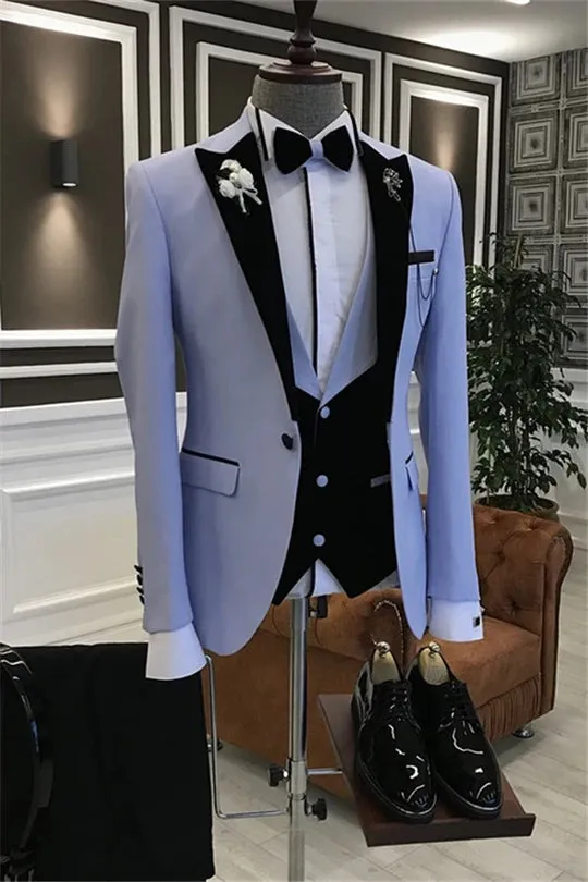 Suzhoufashion Caleb Burgundy Three Piecess Peaked Lapel Prom Men Suits