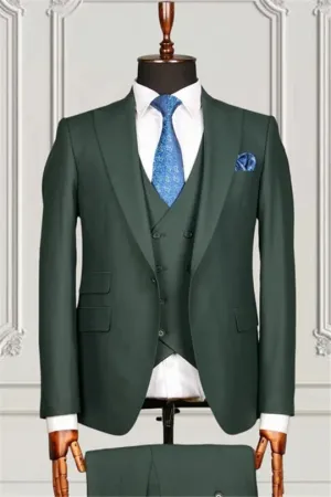 Suzhoufashion Dark Blue Formal Peaked Lapel Three Pieces Men Suits