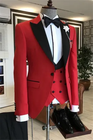 Suzhoufashion Fallyn Black Jacquard Lapel Three Pieces Men Suits For Prom