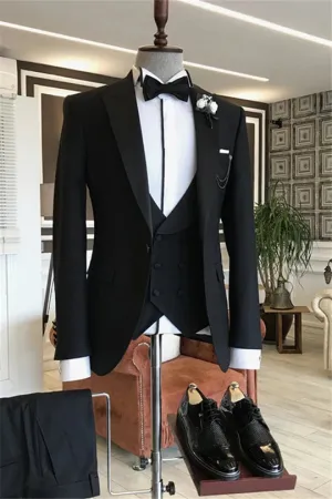 Suzhoufashion Farm Trendy Black Three Pieces Velvet Wedding Men Suits