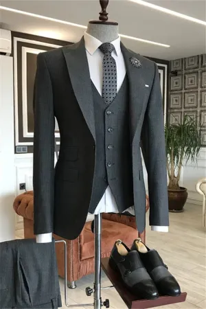 Suzhoufashion Fue Dark Gray Three Pieces Shawl Lapel Bespoke Wedding Men Suits