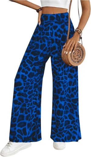 SweatyRocks Women's Leopard Print High Waisted Wide Leg Pants Casual Long Trousers