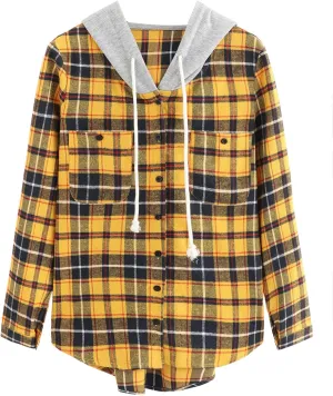 SweatyRocks Women's Long Sleeve Plaid Hoodie Jacket Button Down Blouse Tops