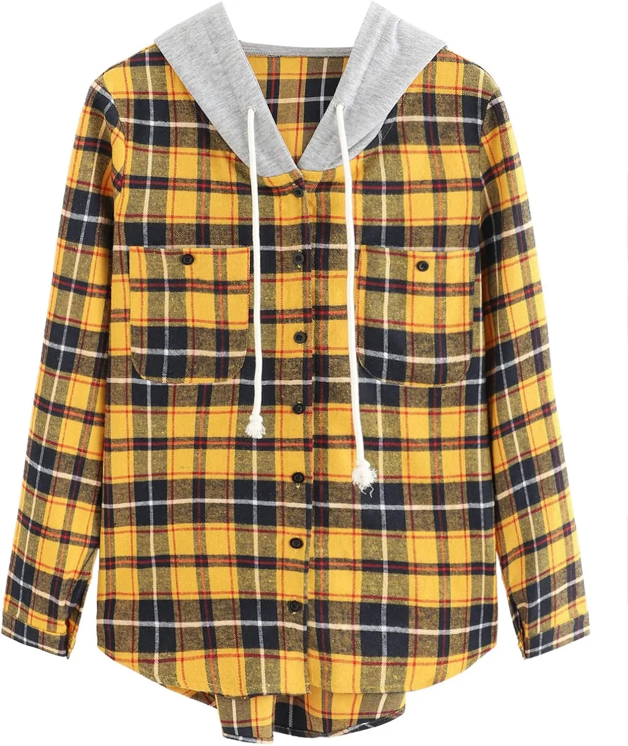 SweatyRocks Women's Long Sleeve Plaid Hoodie Jacket Button Down Blouse Tops