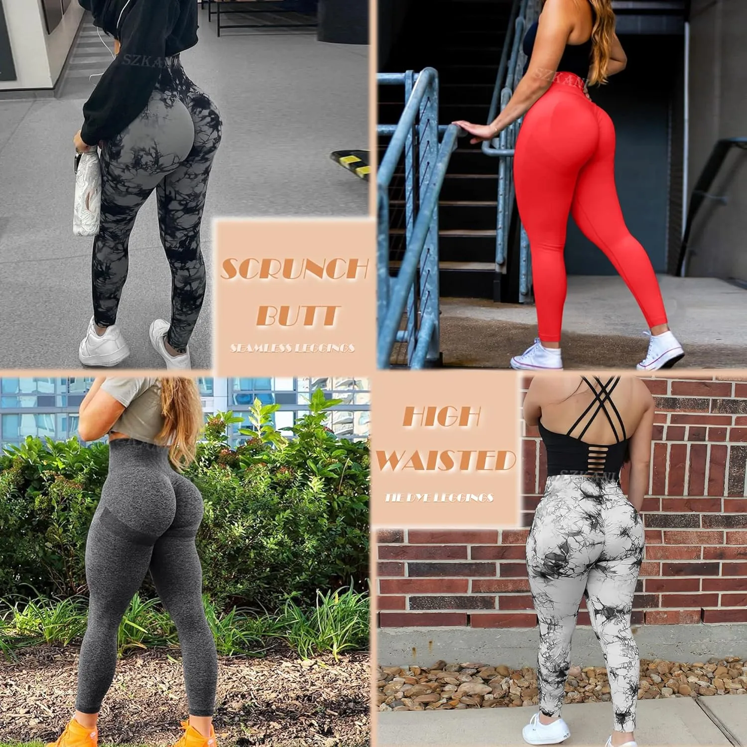 SZKANI Workout Leggings for Women Scrunch Butt Lifting Leggings Booty High Waist Yoga Pants Seamless Gym Tights