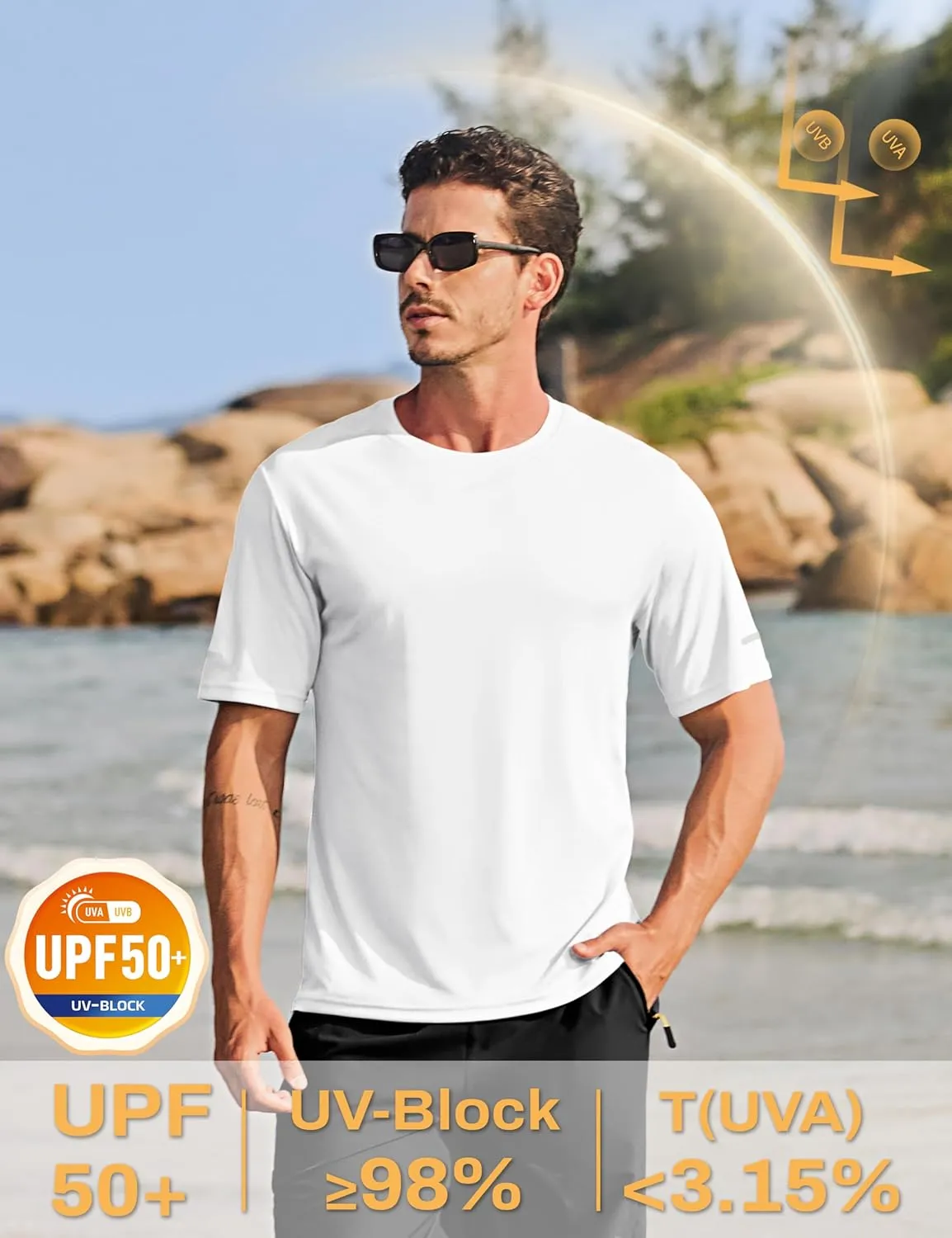 TACVASEN Men's Short Sleeve Swim Top UPF 50  Sun Protection T-Shirt Crew Neck Moisture Wicking Gym Shirts